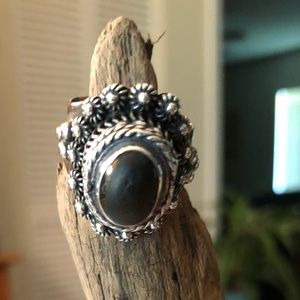 Sterling silver adjustable ring, stamped 8-9